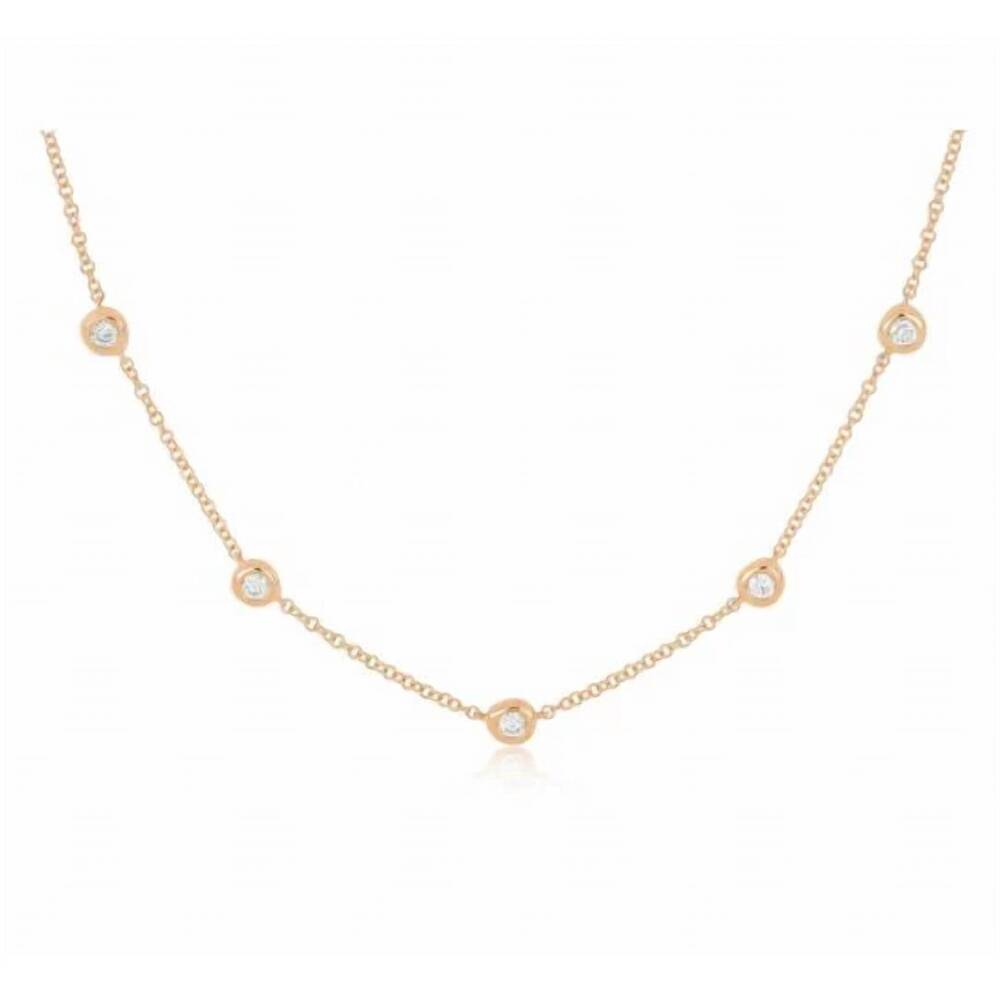 NEW EF COLLECTION women's 5 diamond pillow necklace in gold
